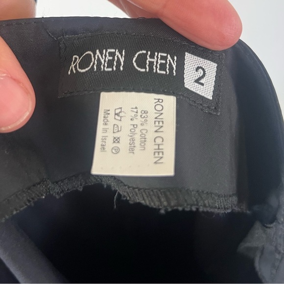 Ronen Chen Black Cotton & Velvet Striped Ruched Midi Skirt - Picture 6 of 7